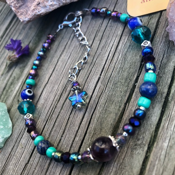 Circe Asteroid Goddess Genuine Gemstone Beaded Anklet - Picture 5 of 12